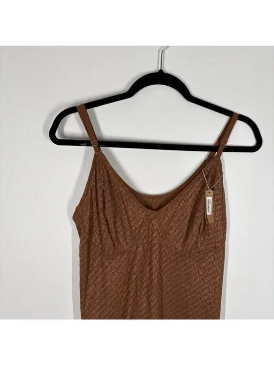 SKIMS Women Plus Size 3X Brown Metallic Logo Mesh Foil Mini Slip Cami Dress NWT - Picture 4 of 10
